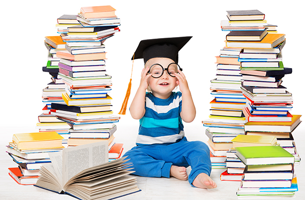 Baby with lots of books