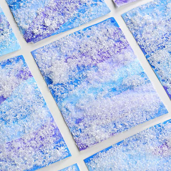 Sparkling winter art with watercolors and Epsom salts