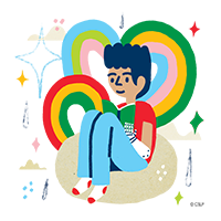 Cartoon of Teen boy sitting on a beanbag while reading