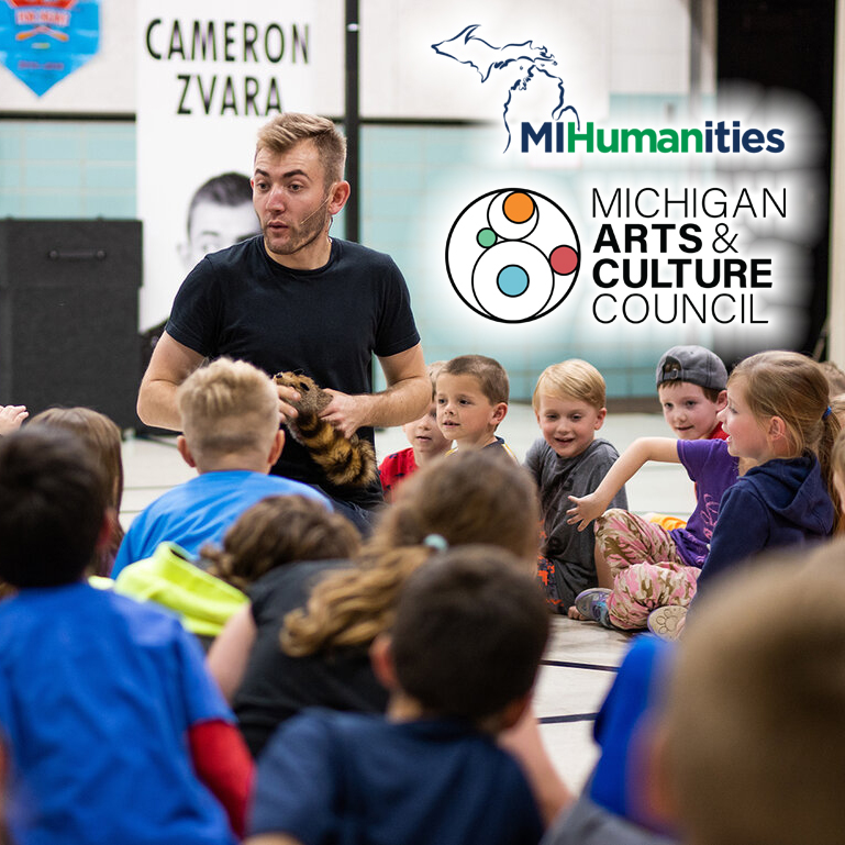 Cameron Zvara performing magic in front of childred