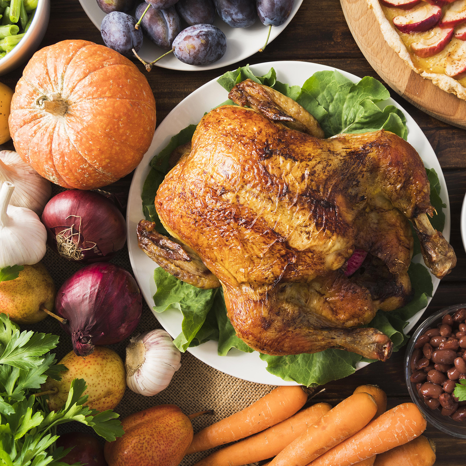 Thanksgiving meal with turkey and vegetables