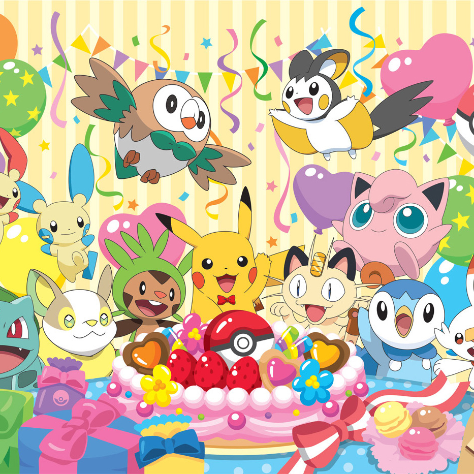 Pokemon characters having a colorful party