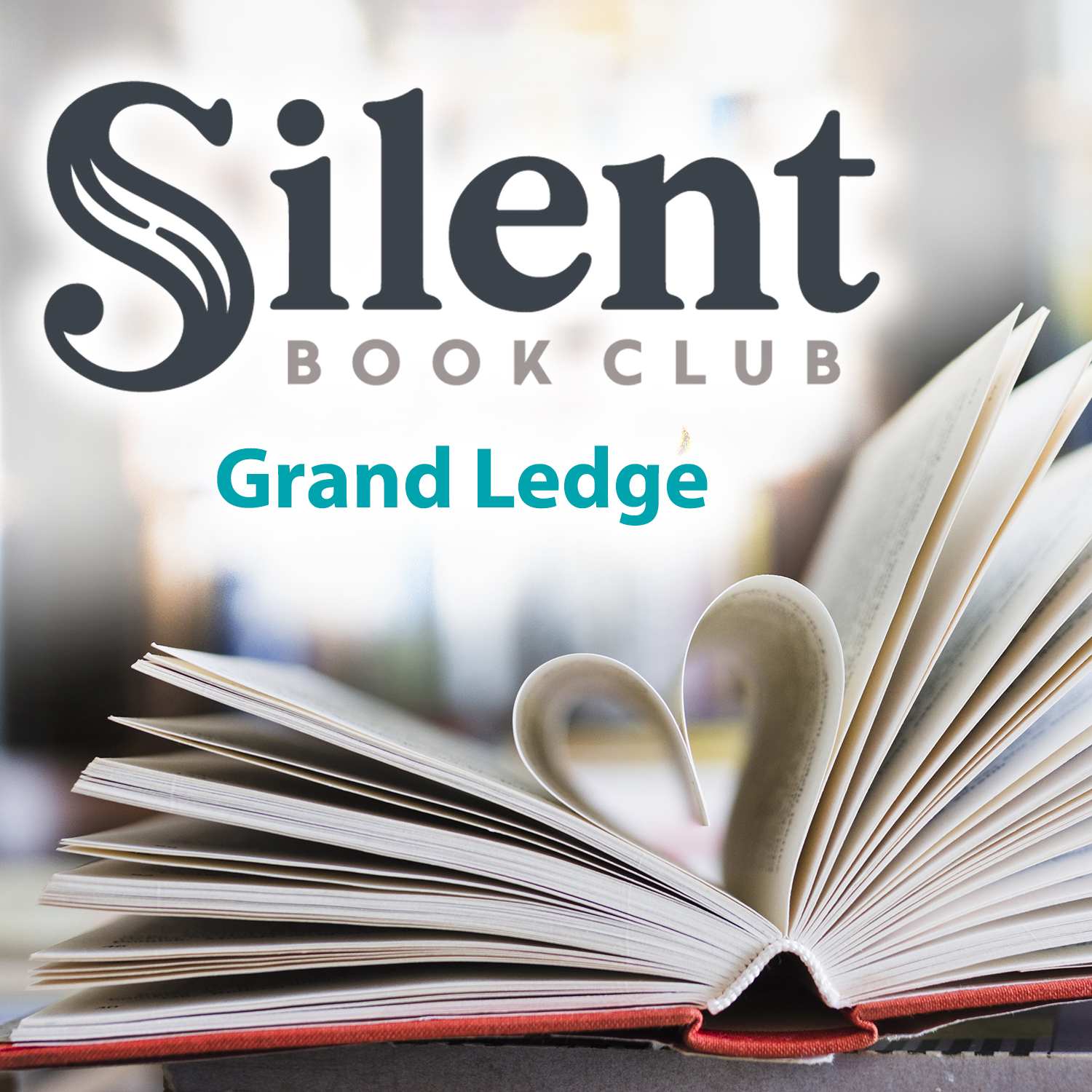 Silent Book Club Logo and book with its pages bent to look like a heart