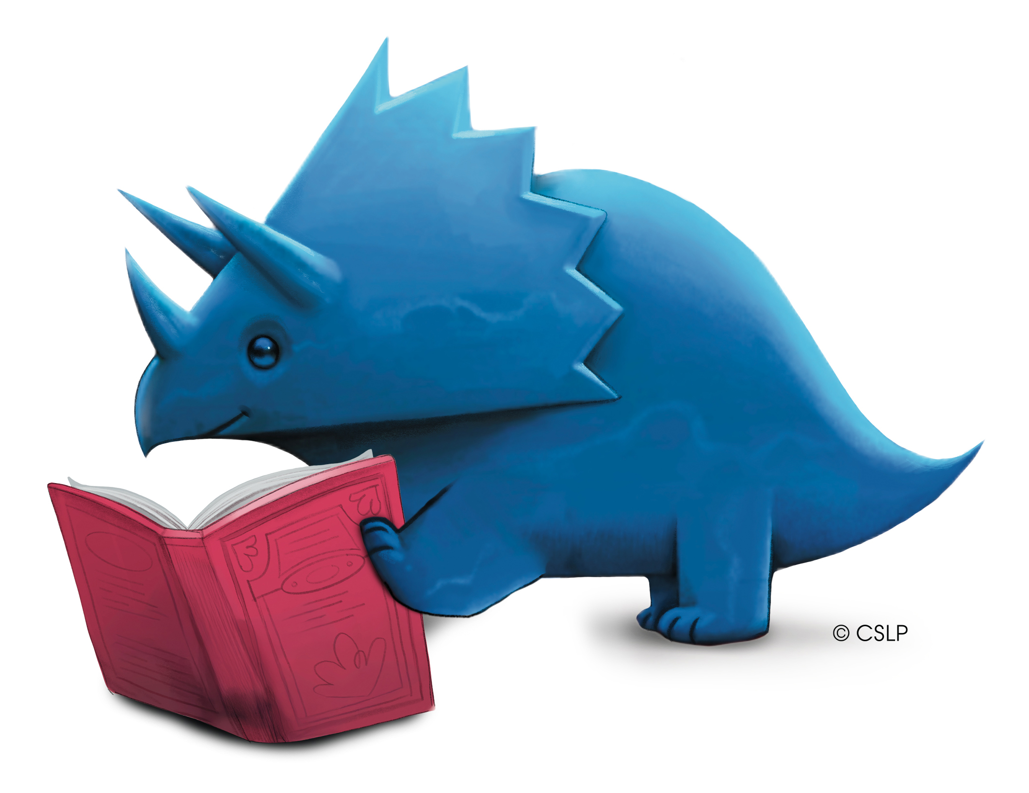 Blue dino with book