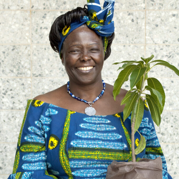 Wangari Maathai with a tree