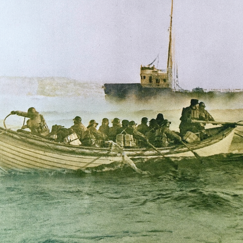 Men on a boat in turbulent waters